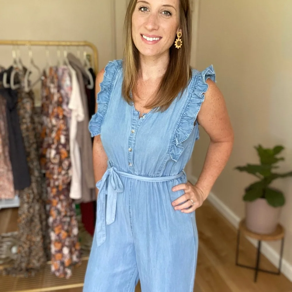 Light Blue Ruffled Jumpsuit - Picture 2 of 2